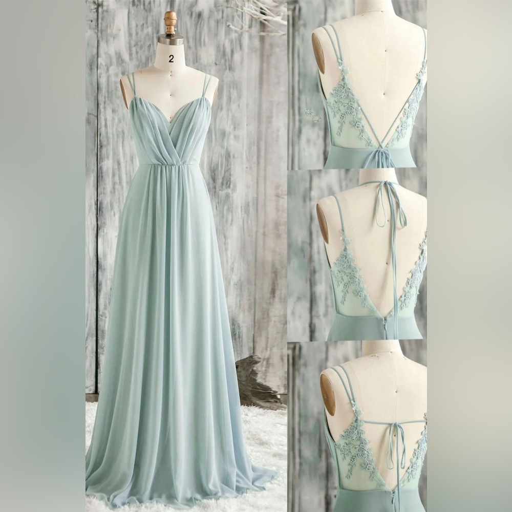 NWT V-Back Double-Strap Sage Green Chiffon Bridesmaid Dress size 4-Fancy Vestido